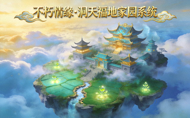 不朽情缘洞天福地家园系统：仙气缭绕的浮空岛建筑与灵田