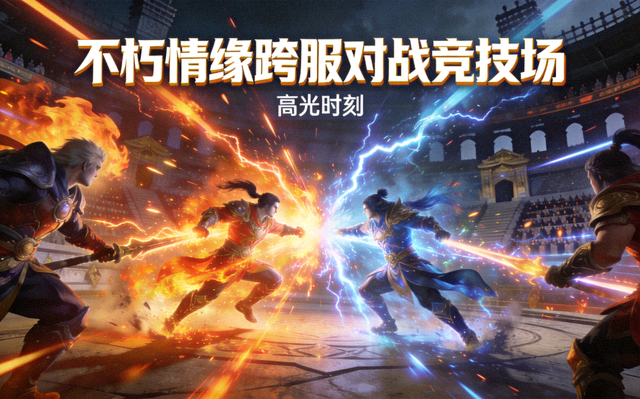 不朽情缘跨服对战竞技场：双方阵营角色技能对轰的高光瞬间